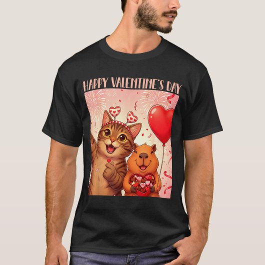 Happy Valentines 2026 Cute Cat Capybara Party Art  T-Shirt (Vorderseite)