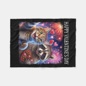 Happy Valentines 2026 Cute Cat Raccoon Party Art Fleecedecke (Vorderseite (Horizontal))