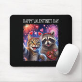 Happy Valentines 2026 Cute Cat Raccoon Party Art Mousepad (Mit Mouse)