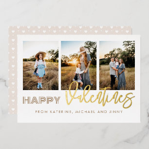 Happy Valentines 3 Foto Collage Family Card Folien Feiertagskarte