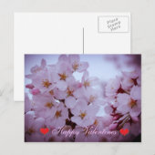 Happy Valentines auf Kirschblüten Postkarte (Vorne/Hinten)