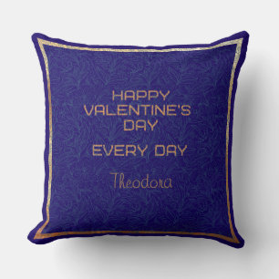 Happy Valentine's Blue Watermark Gold Frame Text Kissen