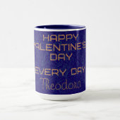 Happy Valentine's Blue Watermark Gold Frame Text Tasse (Zentrum)