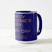 Happy Valentine's Blue Watermark Gold Frame Text Tasse (VorderseiteRechts)