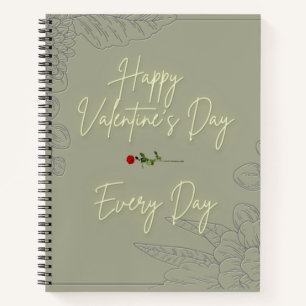 Happy Valentine's Blume Gray Embossed Rote Rose Notizblock