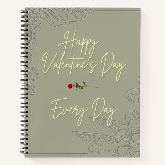 Happy Valentine's Blume Gray Embossed Rote Rose Notizblock (Vorderseite)
