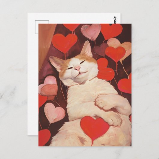 Happy Valentines Cat Postkarte (Vorne/Hinten)