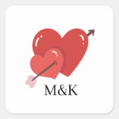 Happy valentines cute love hearts monogram  quadratischer aufkleber (Vorderseite)