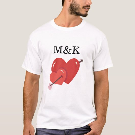 Happy valentines cute love hearts monogram T-Shirt (Vorderseite)