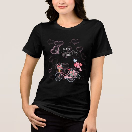 Happy Valentine's Day 14 February Floral Bicycle Tri-Blend Shirt (Vorderseite)