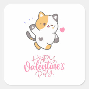 Happy Valentine's Day 2023 - Cats Lover Valentine Quadratischer Aufkleber