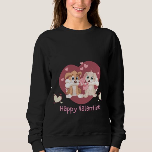 Happy Valentine's Day 2024 Hunde Niedlich Sweatshirt (Vorderseite)