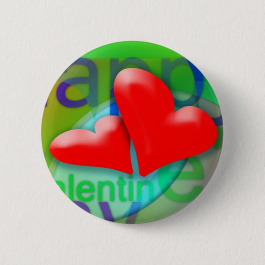 Happy Valentine's Day 2 Red Hearts Button (Vorderseite)