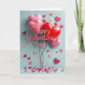 Happy Valentine's Day 3D Heart Balloons Karte (Vorderseite)