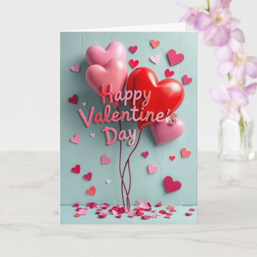 Happy Valentine's Day 3D Heart Balloons Karte (Orchidee)