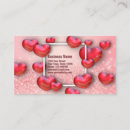 Happy Valentine's Day 3D Red Hearts Glitzer Rabattkarte (Rückseite)