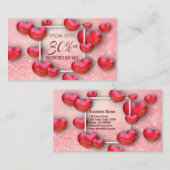 Happy Valentine's Day 3D Red Hearts Glitzer Rabattkarte (Vorne/Hinten)