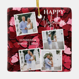 Happy Valentine's Day 4 Photo Collage Red Hearts Keramikornament