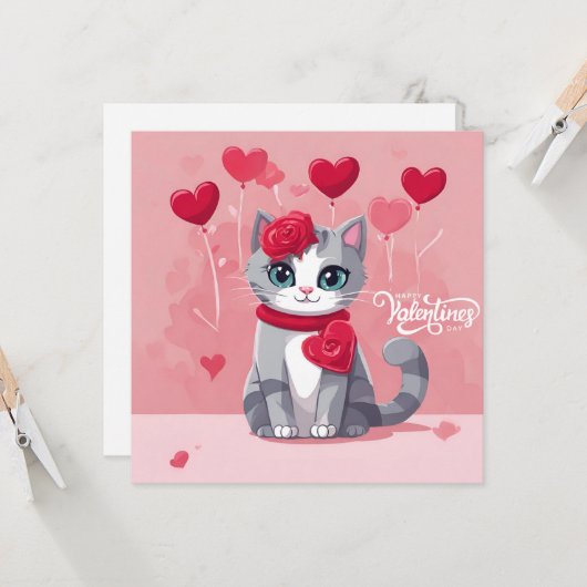Happy Valentine's Day Abstrakt Watercolor Cat Karte (Vorderseite/Rückseite Beispiel)