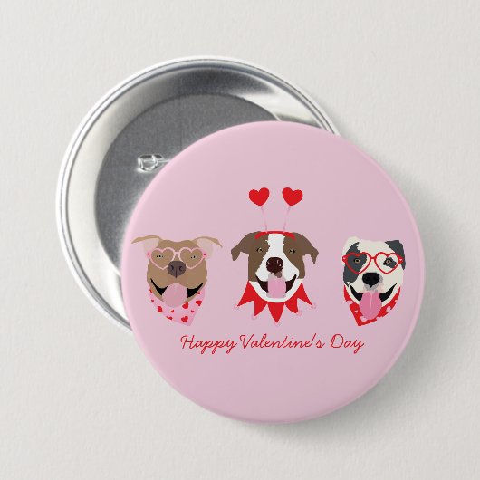 Happy Valentines Day American Pit Bull Terriers Button (Vorne & Hinten)