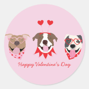 Happy Valentines Day American Pit Bull Terriers Runder Aufkleber