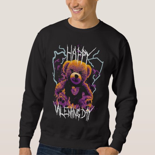 Happy Valentine's Day Angry Teddy Bear with Burnin Sweatshirt (Vorderseite)