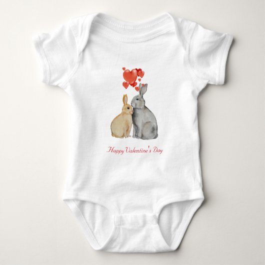 Happy Valentine's Day Aquarellbunnies Baby Strampler (Vorderseite)