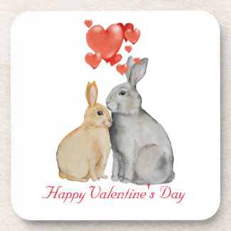 Happy Valentine's Day Aquarellbunnies Getränkeuntersetzer