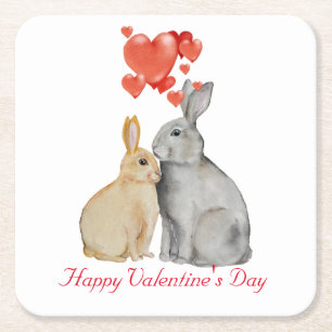 Happy Valentine's Day Aquarellbunnies Rechteckiger Pappuntersetzer