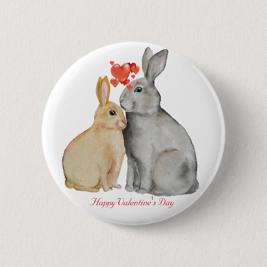 Happy Valentine's Day Aquarellbüschen Button (Vorderseite)