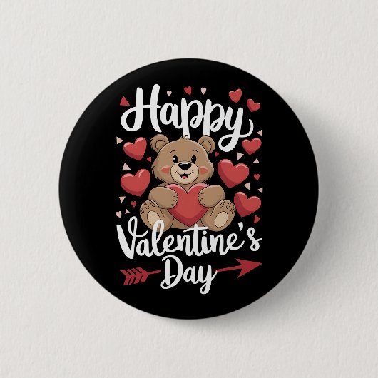 Happy Valentine's Day Bären Herz Niedliche Paare Button (Vorderseite)