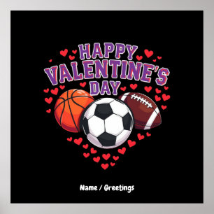 Happy Valentines Day Baseball Basketball Fußball Poster