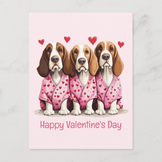 Happy Valentines Day Basset Hound Hunde Postkarte (Vorderseite)