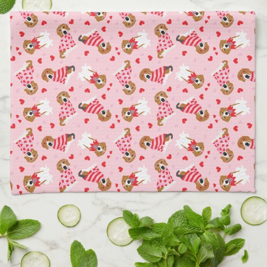 Happy Valentines Day Beagle Hunde Geschirrtuch (Gefaltet)