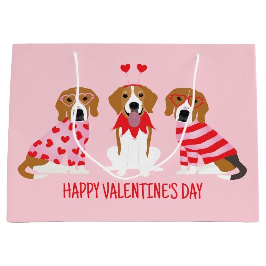 Happy Valentines Day Beagle Hunde Große Geschenktüte (Vorderseite)