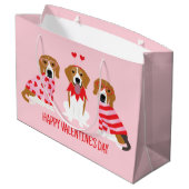 Happy Valentines Day Beagle Hunde Große Geschenktüte (Rückseite Schrägansicht)