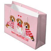 Happy Valentines Day Beagle Hunde Große Geschenktüte (Vorderseite Schrägansicht)