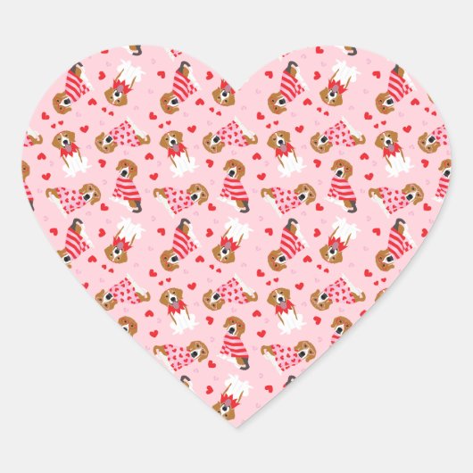 Happy Valentines Day Beagle Hunde Herz-Aufkleber (Vorderseite)