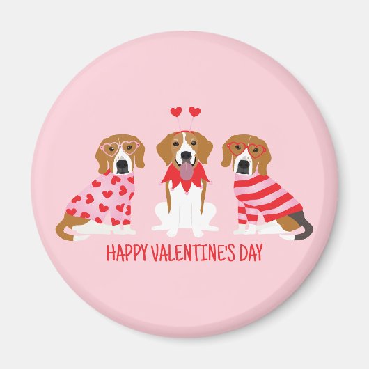 Happy Valentines Day Beagle Hunde Magnet (Vorne)
