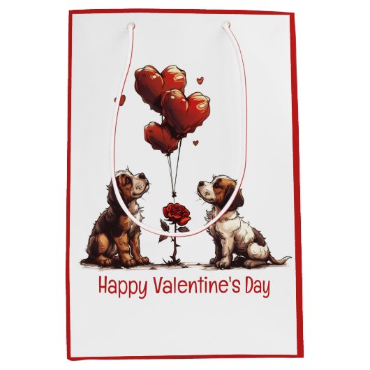 Happy Valentines Day Beagle Hunde Mittlere Geschenktüte (Vorderseite)