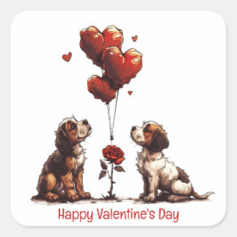 Happy Valentines Day Beagle Hunde Quadratischer Aufkleber
