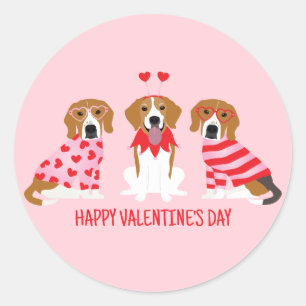 Happy Valentines Day Beagle Hunde Runder Aufkleber