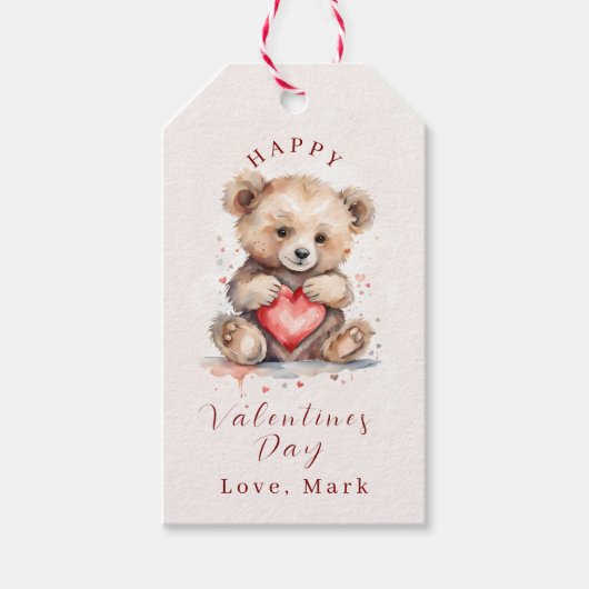 Happy Valentines Day Bear Gift Tag Geschenkanhänger (Vorderseite)