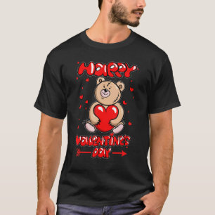 Happy Valentines Day Bear Heart Rain Valentines Da T-Shirt