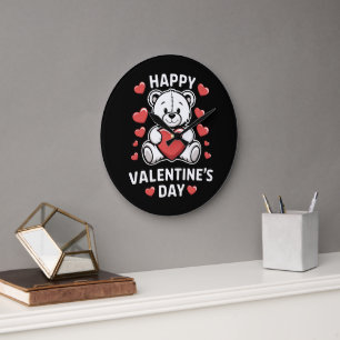 Happy Valentine's Day Bear Vday Große Wanduhr