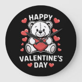 Happy Valentine's Day Bear Vday Große Wanduhr (Vorderseite)