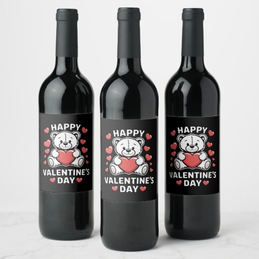 Happy Valentine's Day Bear Vday Weinetikett (Flaschen)