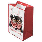 Happy Valentines Day Berner Hunde Mittlere Geschenktüte (Rückseite Schrägansicht)