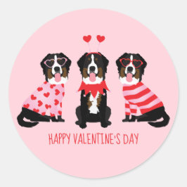 Happy Valentines Day Berner Hunde Runder Aufkleber