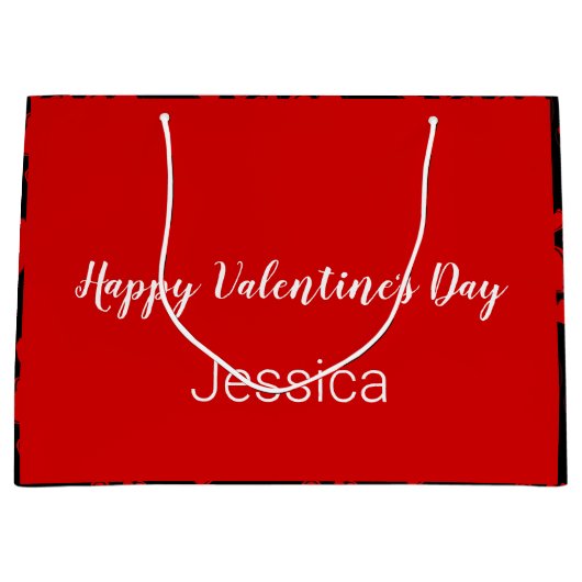 Happy Valentine's Day Black and Red with Hearts Große Geschenktüte (Vorderseite)